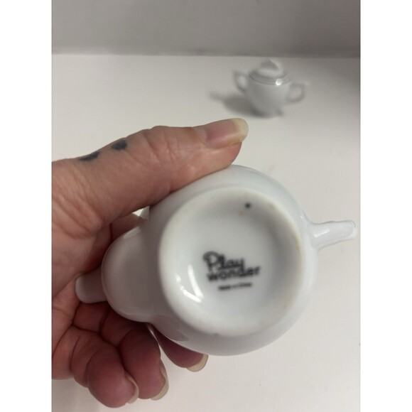 11 Piece Ceramic Tea set Playtime Tea Time White Silver Glossy - Picture 8 of 11